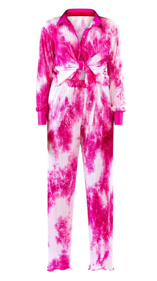 OVIE Printed Plisse set - Magenta