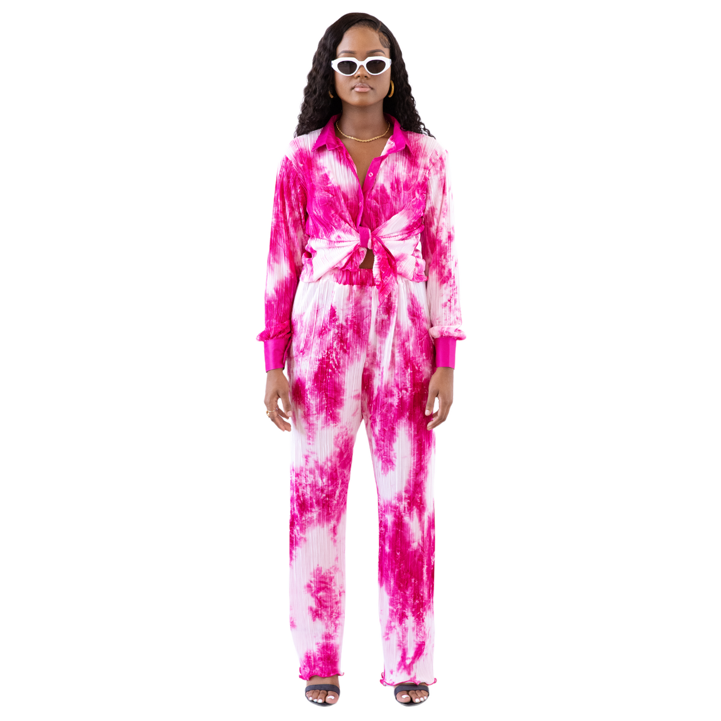 OVIE Printed Plisse set - Magenta