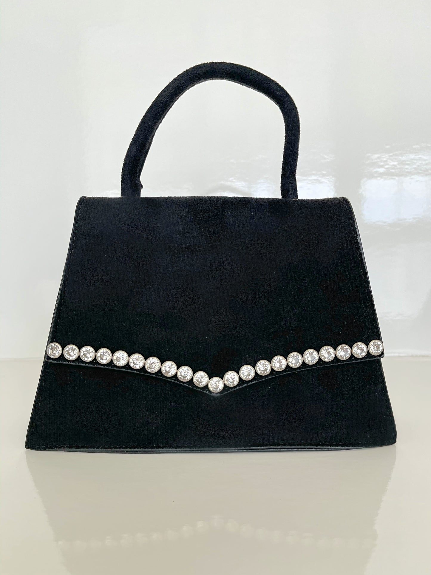 brushed velvet bag with rhinestone details 