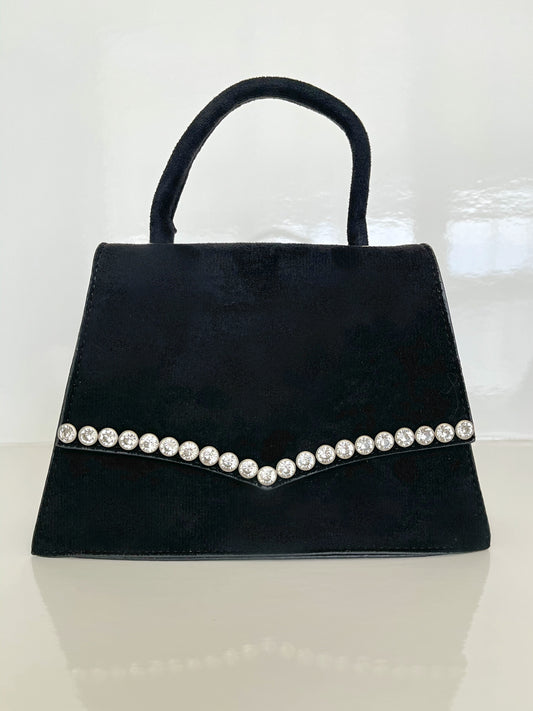 brushed velvet bag with rhinestone details 